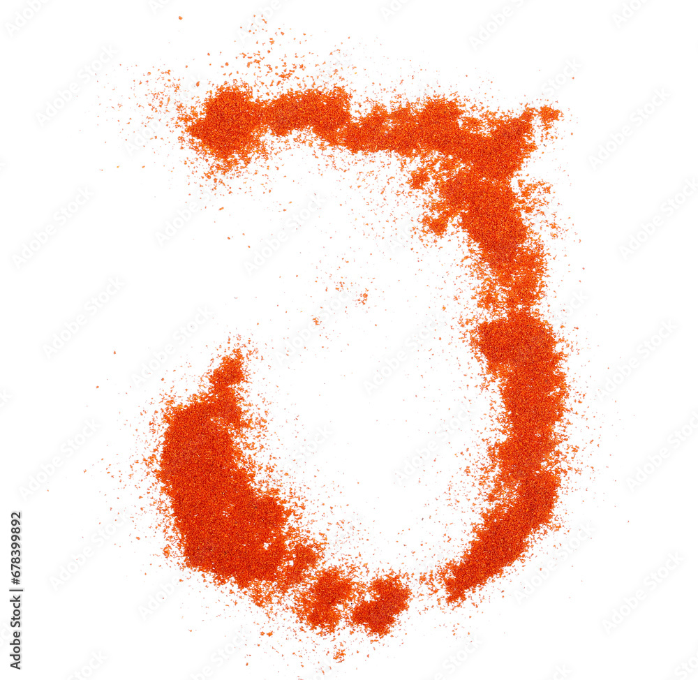 Red paprika powder alphabet letter J, symbol isolated on white, clipping path 