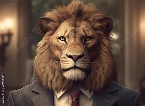 Lion in a Classy Suit and Tie Generative AI