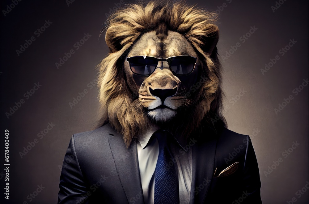 Secret Agent Lion in a Suave Suit and Stylish Sunglasses Generative AI