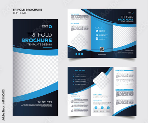 Corporate trifold brochure template. Modern, Creative, and Professional tri-fold brochure vector design. Simple and minimalist layout with blue and red colors. Corporate Business Trifold Brochure. photo
