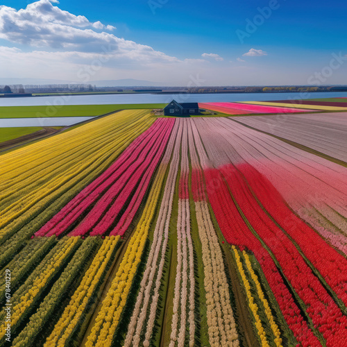  A patchwork of multicolored tulip fields
