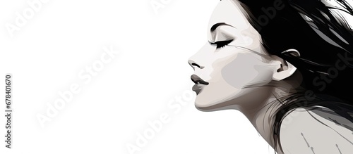 The beauty of the womans face is captured white background of the illustration where people can appreciate the artistry of the hand drawn graphic silhouette depicting a girl with delicate l