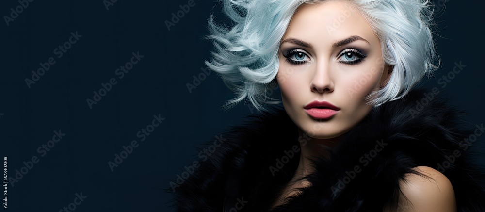 The fashion model had a cute face and her white hair complemented her captivating beauty while her black and blue ensemble added a splash of color to the luxury lifestyle As a student she e