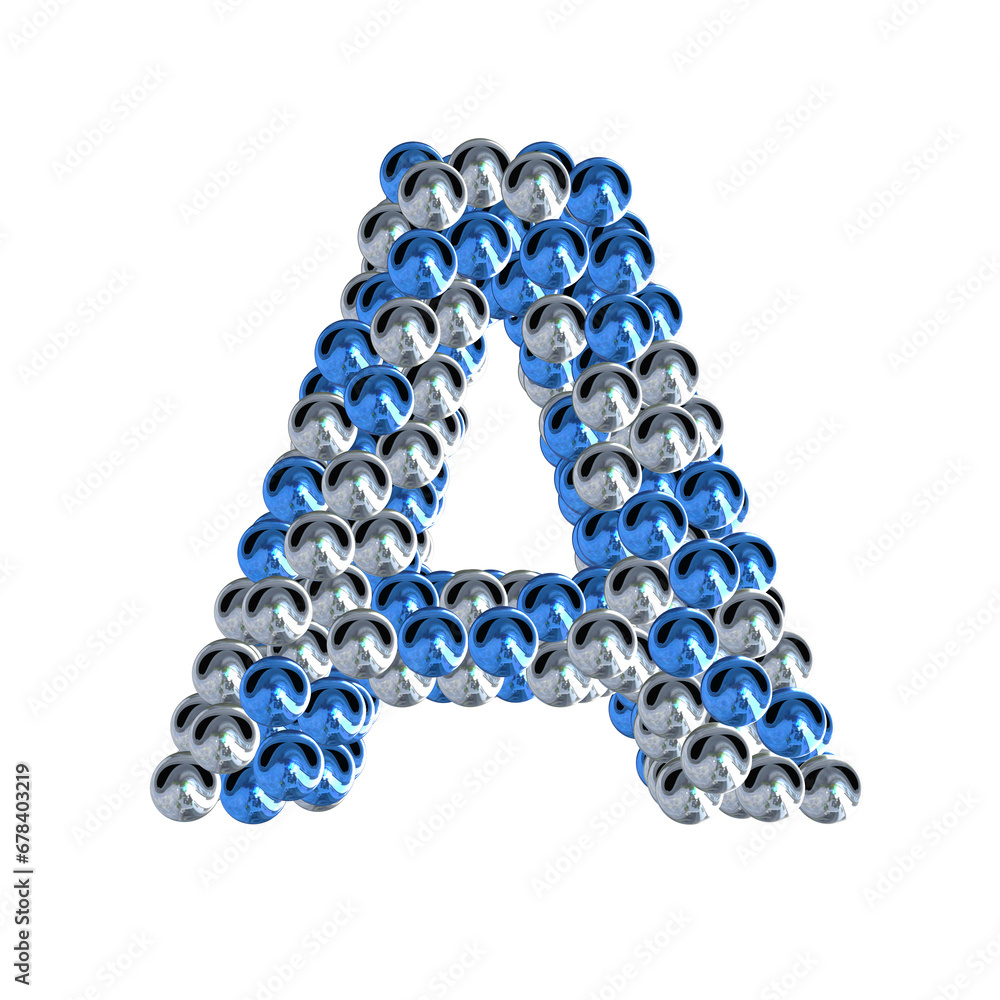 Symbol of blue and silver spheres. letter a Symbol of blue and silver spheres. letter a