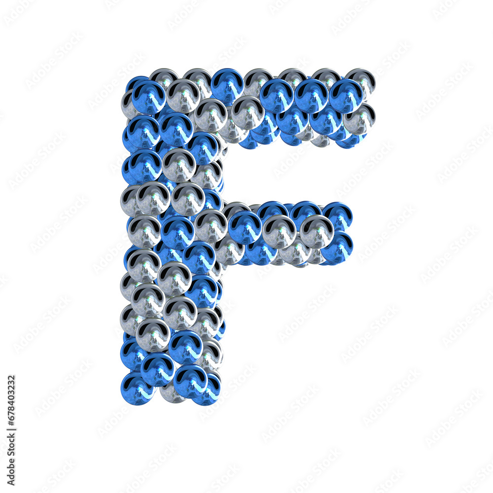 Symbol of blue and silver spheres. letter f Symbol of blue and silver spheres. letter f