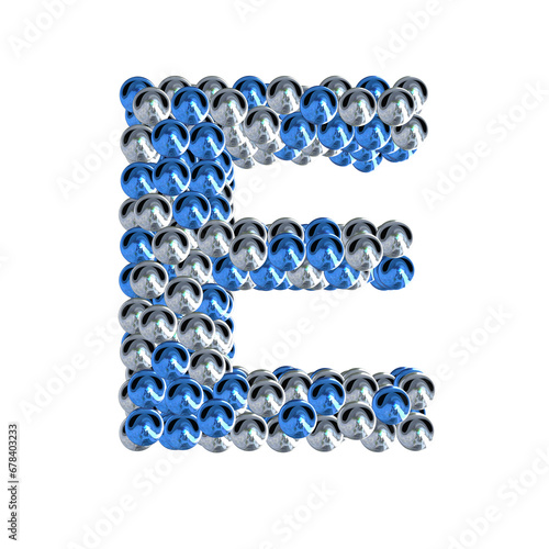 Symbol of blue and silver spheres. letter e
