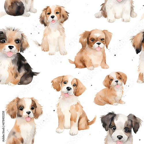 Puppy watercolour cute Pattern © aphinya007