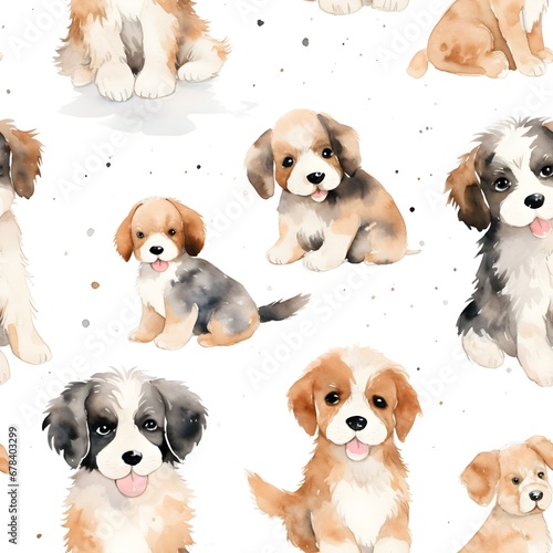 Puppy watercolour cute Pattern © aphinya007