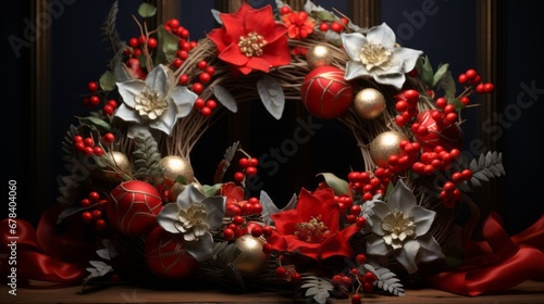 Festive Christmas Wreath on Dark Background 8