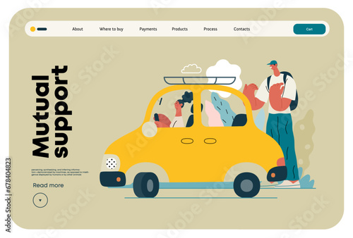 Mutual Support: Assistance in parking the car -modern flat vector concept illustration of man assisting woman with parallel parking A metaphor of voluntary collaborative exchanges of resource, service