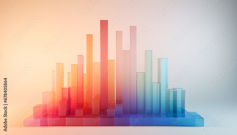 Minimalistic wallpaper with colorful translucent bar chart diagram. Business concept for data analysis.