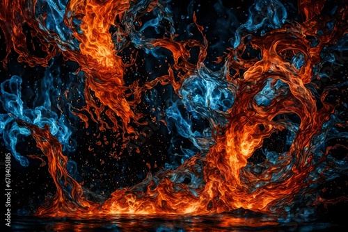 Molten embers and cerulean depths in an abstract fire and water dance photo