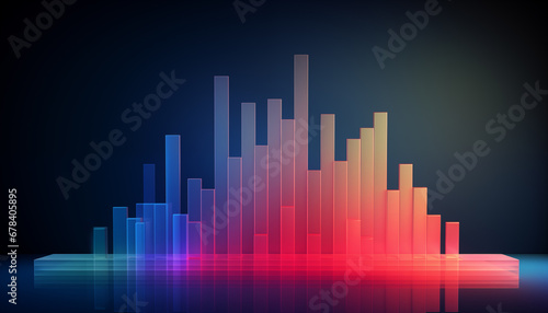 Minimalistic wallpaper with colorful translucent bar chart diagram. Business concept for data analysis.