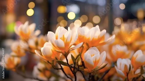 Magnolia flowers in the city, close-up with bokeh. Springtime Concept. Magnolia Flowers. Magnolia tree blooming. © John Martin