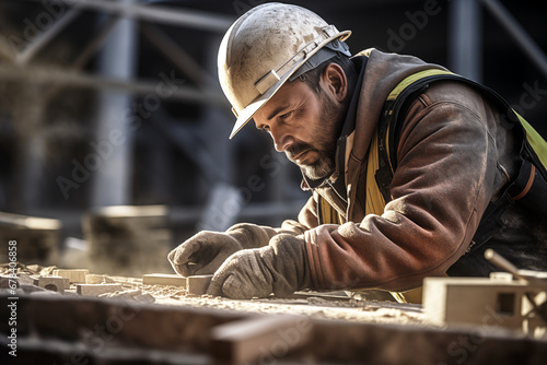 Men bricklayer in work clothes on a construction site. Mason at work. Building trade. 