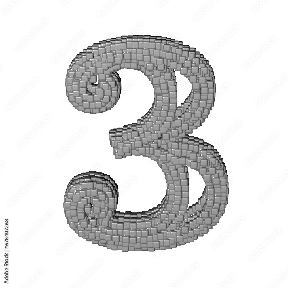 Symbol made of gray cubes. number 3 Symbol made of gray cubes. number 3