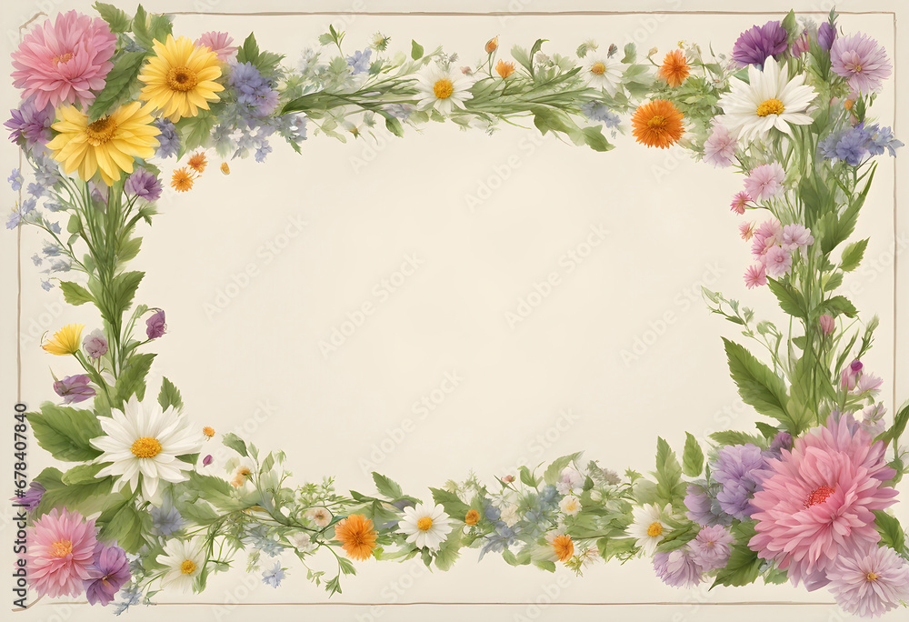 Floral frame, wreath of flowers, meadow flowers, just in the edges of the picture