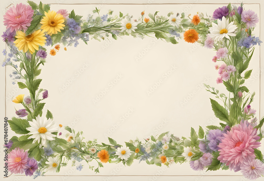 Floral frame, wreath of flowers, meadow flowers, just in the edges of the picture Floral frame, wreath of flowers, meadow flowers, just in the edges of the picture