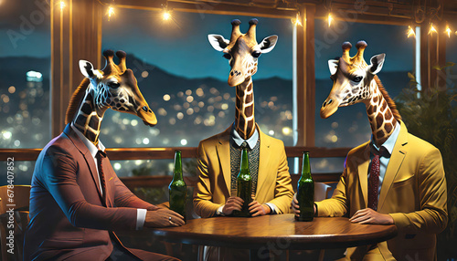 Three Giraffes drinking at a bar