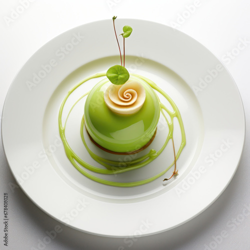 Wallpaper Mural Stylish green dessert with spiral accent on white plate, high-end culinary presentation Torontodigital.ca