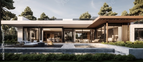 The design of the house captivates peoples attention with its wooden structure white walls and marble elements it exudes a luxurious and inviting atmosphere The interior promotes health and © TheWaterMeloonProjec