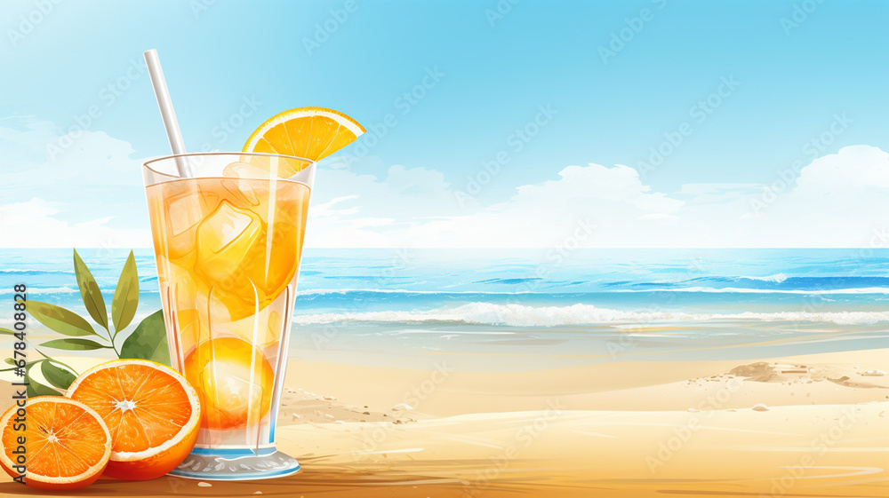 illustration of orange juice on the beach illustration of orange juice on the beach