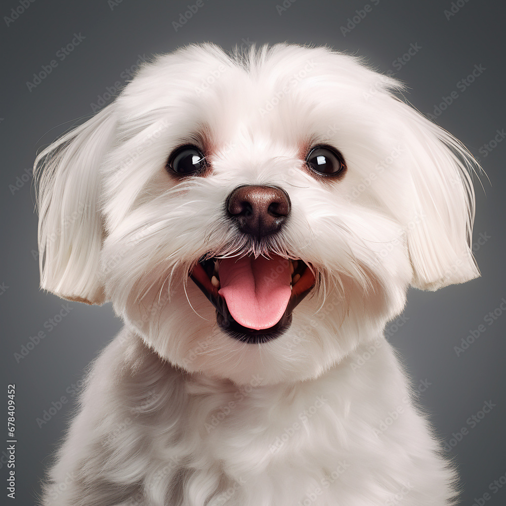 Perro maltés blanco feliz primer plano Perro maltés blanco feliz primer plano
