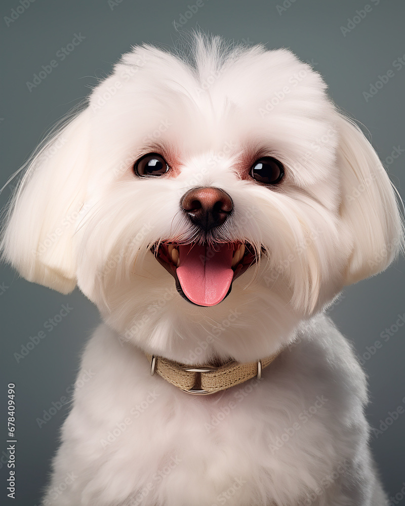 Perro maltés blanco feliz primer plano Perro maltés blanco feliz primer plano