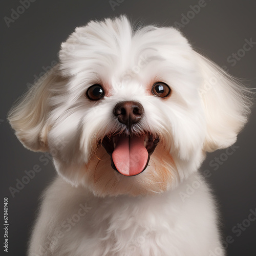 Perro maltés blanco feliz primer plano