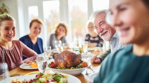 A family having Thanksgiving dinner together