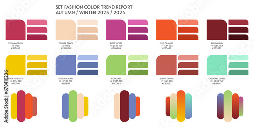 New fashion color and gradients trend 2024. Color palette forecast of the future color trend and gradients new color combinations Winter 2023