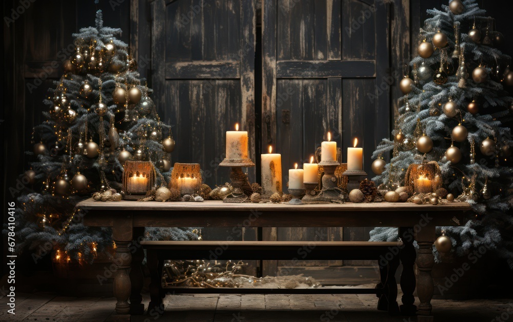 Christmas and New Year decoration with candles and fir tree.