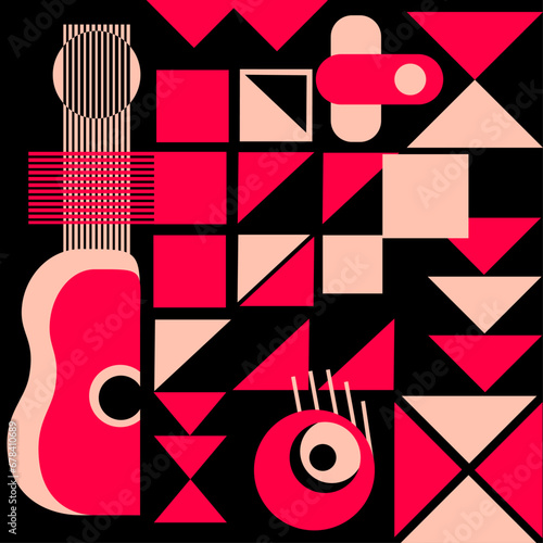 Abstract music poster design template background with guitar image. Design element template can be used for background, banner, brochure, print, publication, vector illustration