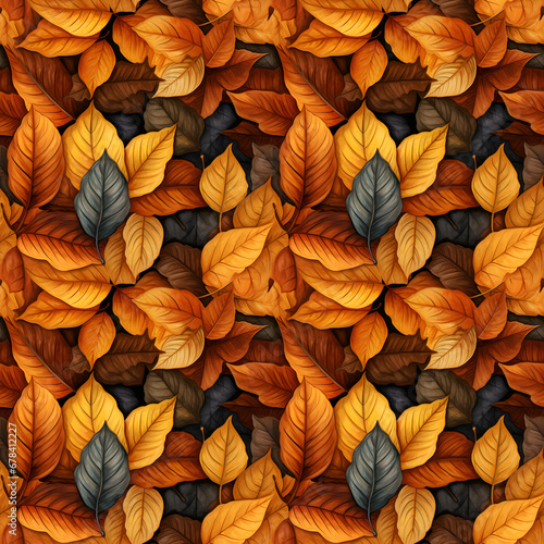 Autumn foliage seamless pattern, watercolor illustration, background.