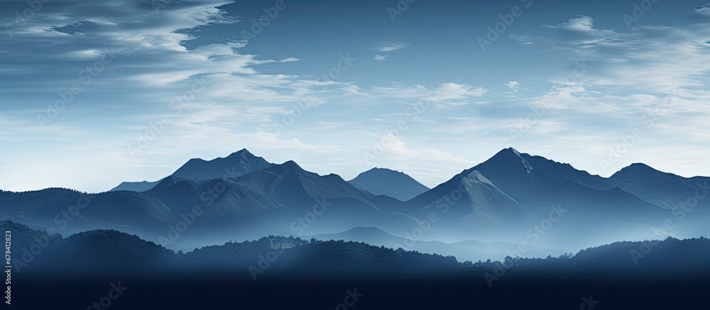 Mountain landscape and clouds in silhouette