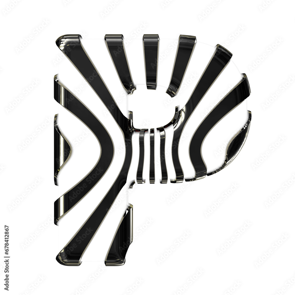 White symbol with black thin vertical straps. letter p White symbol with black thin vertical straps. letter p