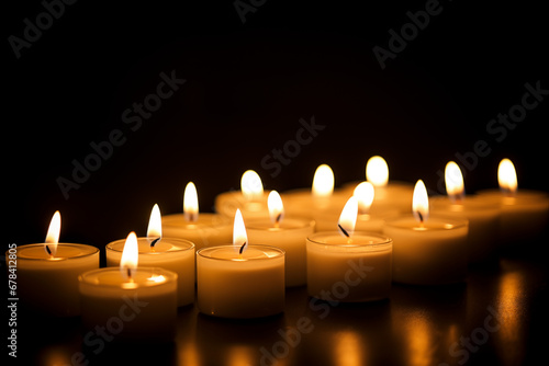 Group of candles lit in a dark room