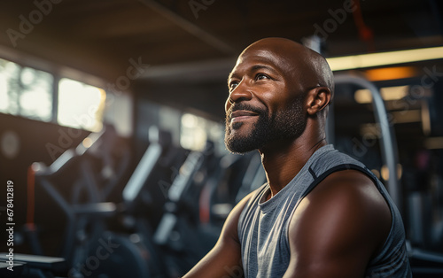 Happy handsome young black man in a gym.