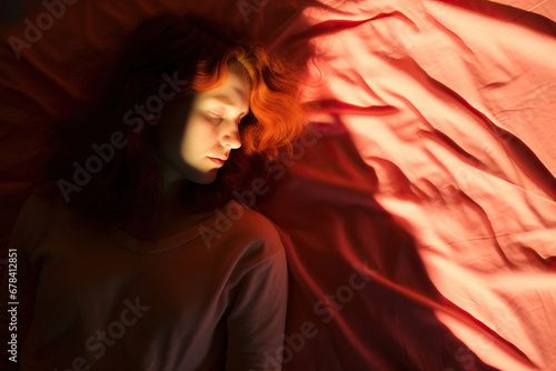 Generative AI image of woman in contemplative rest in warm light