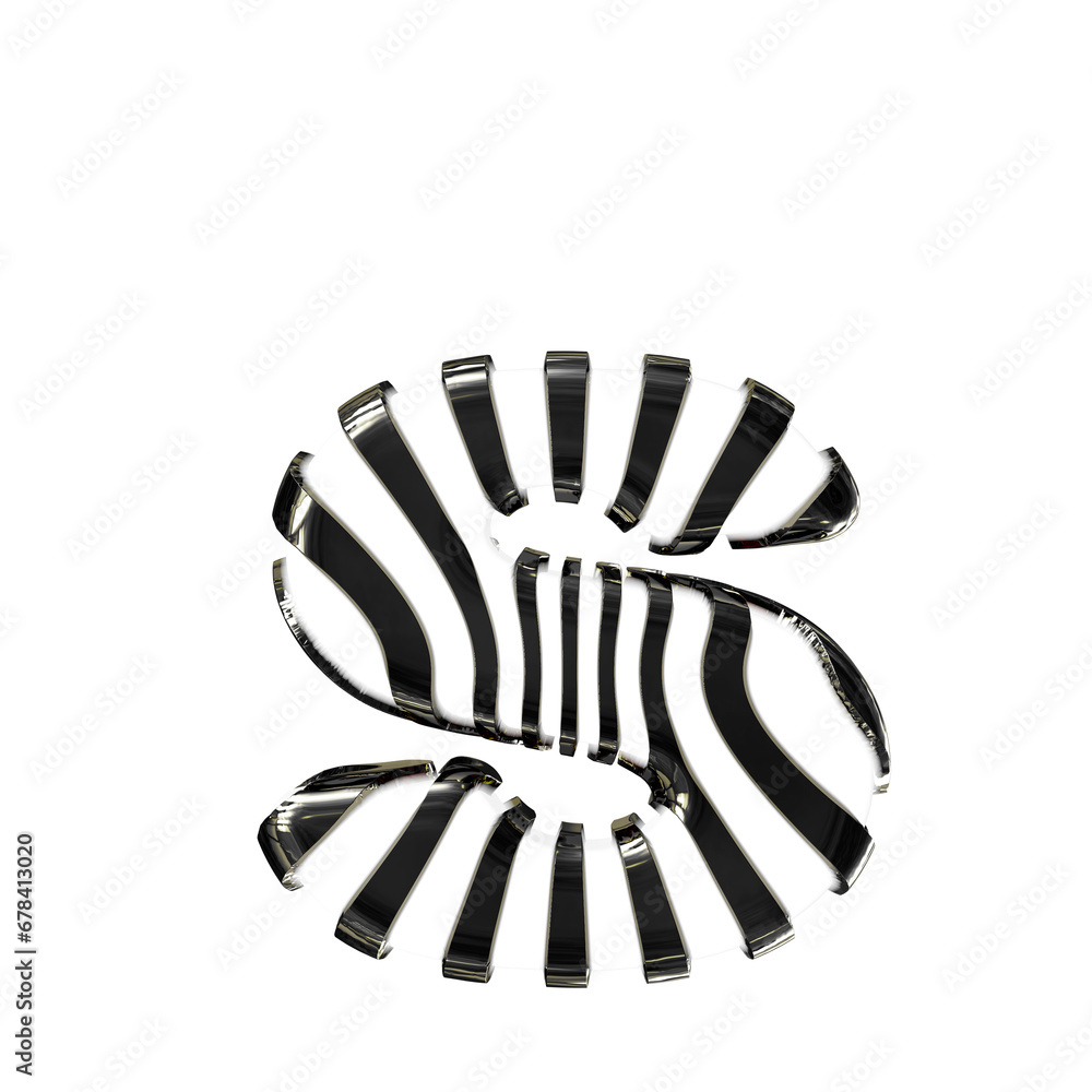 White symbol with black thin vertical straps. letter s White symbol with black thin vertical straps. letter s