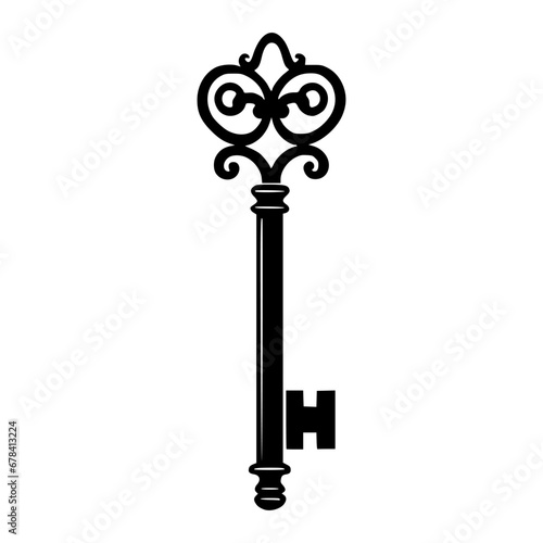 Vintage key with an intricate design. Vector illustration on white background.