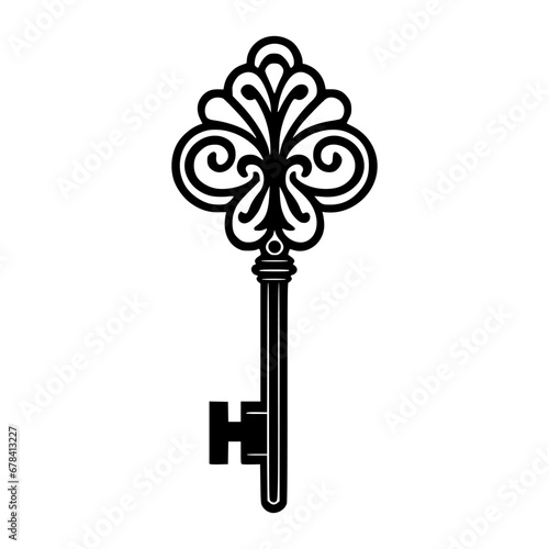 Vintage key with an intricate design. Vector illustration on white background.