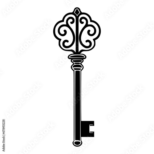 Vintage key with an intricate design. Vector illustration on white background.