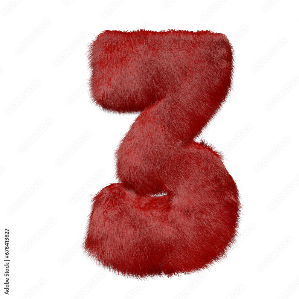 Symbol made of red fur. number 3 Symbol made of red fur. number 3