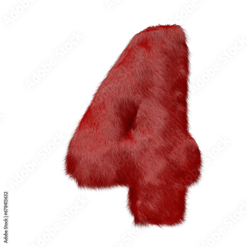 Symbol made of red fur. number 4