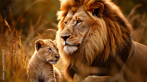 foto adoravel de rei leão com seu filhote, amor de pai 