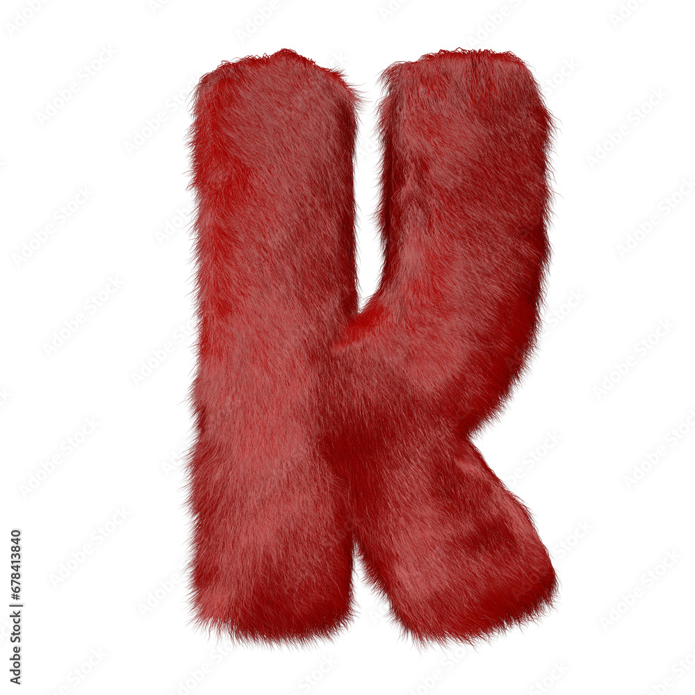 Symbol made of red fur. letter k Symbol made of red fur. letter k