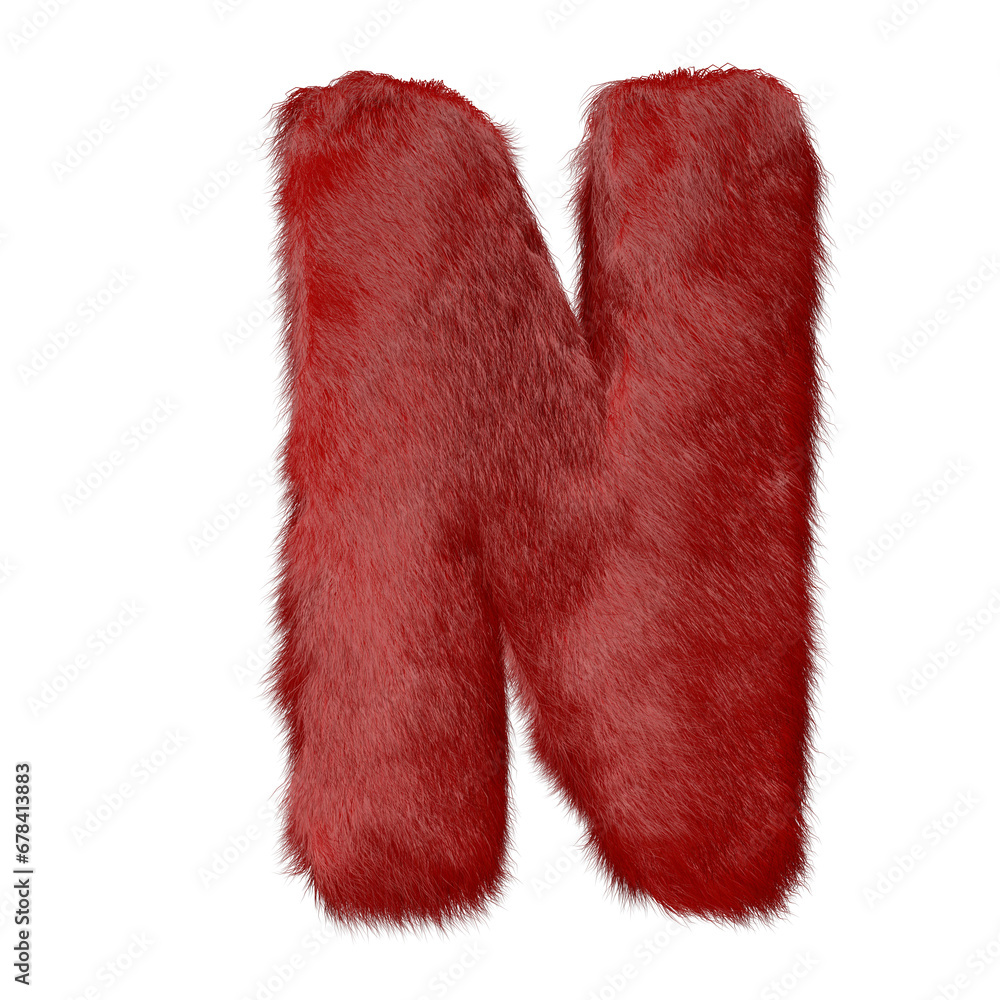 Symbol made of red fur. letter n Symbol made of red fur. letter n