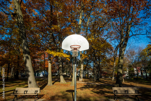 Canvas Print basketball hoop net and backboard on post  outdoor basketball court in kew garde