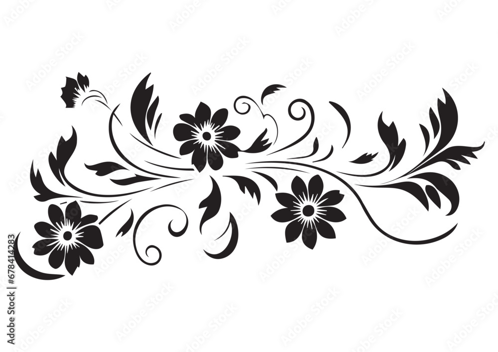 Wall mural black floral ornament silhouette, print ready, eps, cutting file, flower motif